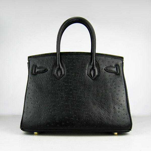 Replica Hermes Birkin 30CM Ostrich Veins Handbag Black 6088 On Sale